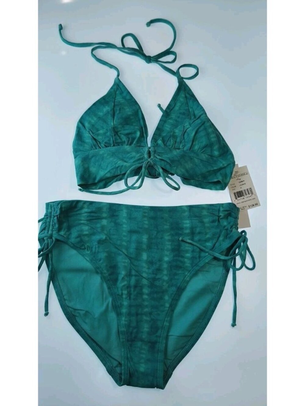 Robin Piccone Amy Bikini Set Women M Teal Tie Dye Halter High Waist NWT